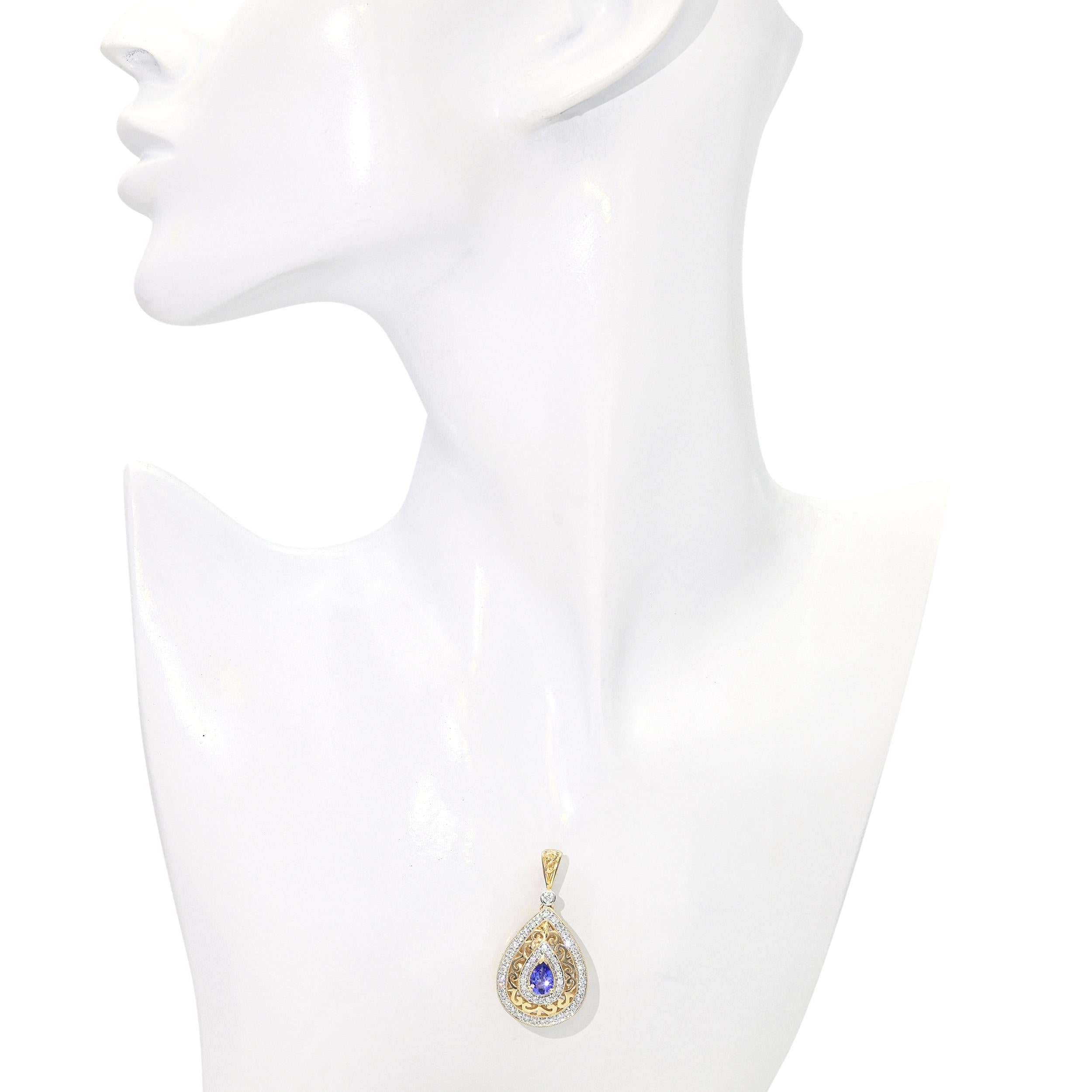 Fiori 14k Yellow Gold 0.63ct Tanzanite & Diamond Filigree Pendant