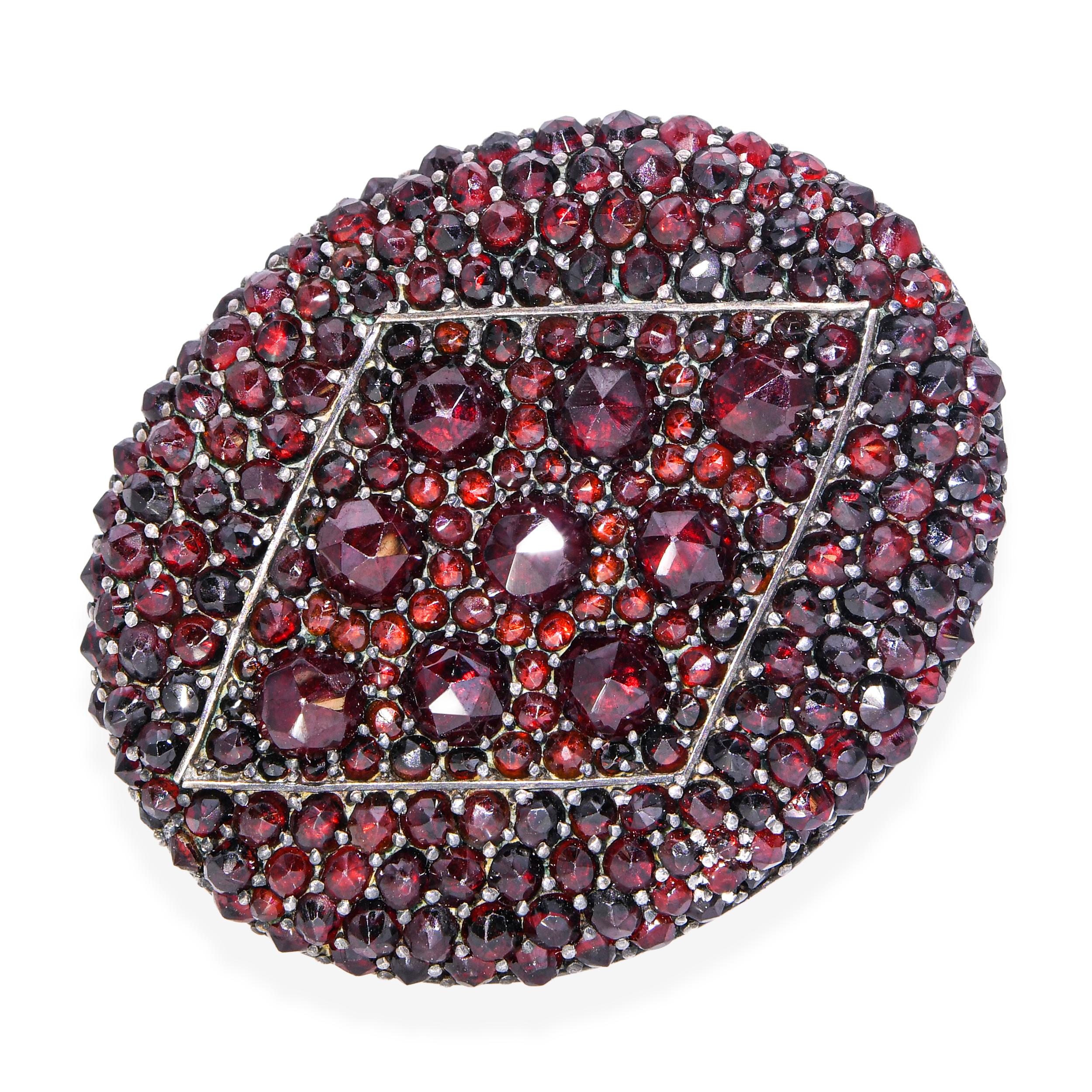 Antique Sterling Silver Bohemian Garnet Brooch