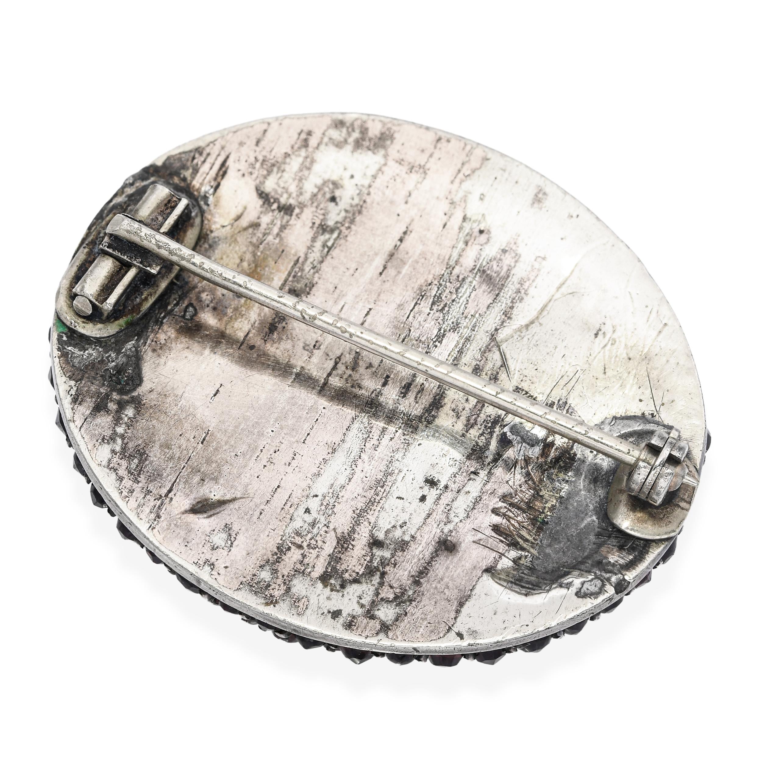 Antique Sterling Silver Bohemian Garnet Brooch