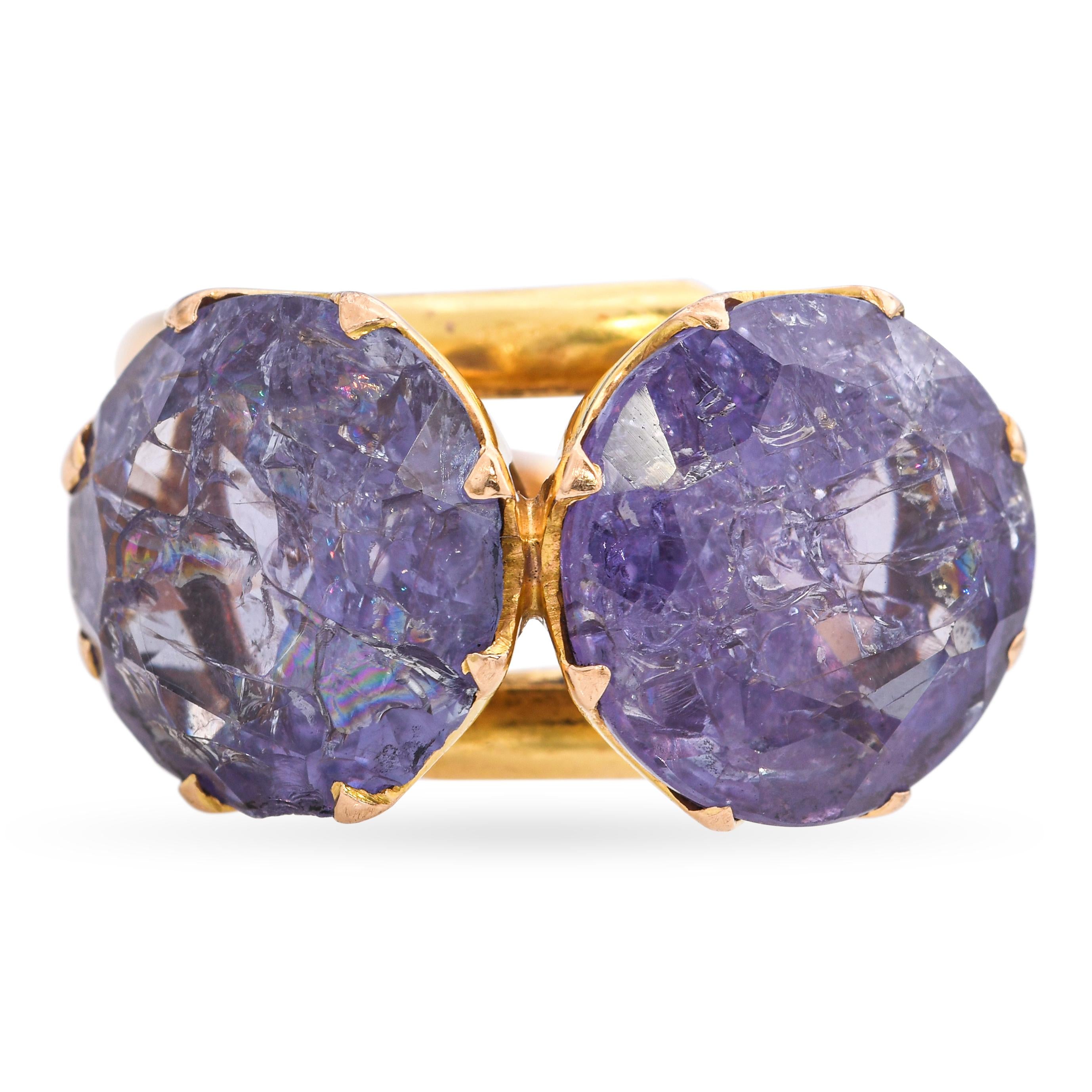 Vintage 14k Yellow Gold Synthetic Alexandrite Toi Et Moi Ring