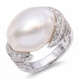 Vintage 18k White Gold 16mm Baroque South Sea Pearl and Diamond Ring