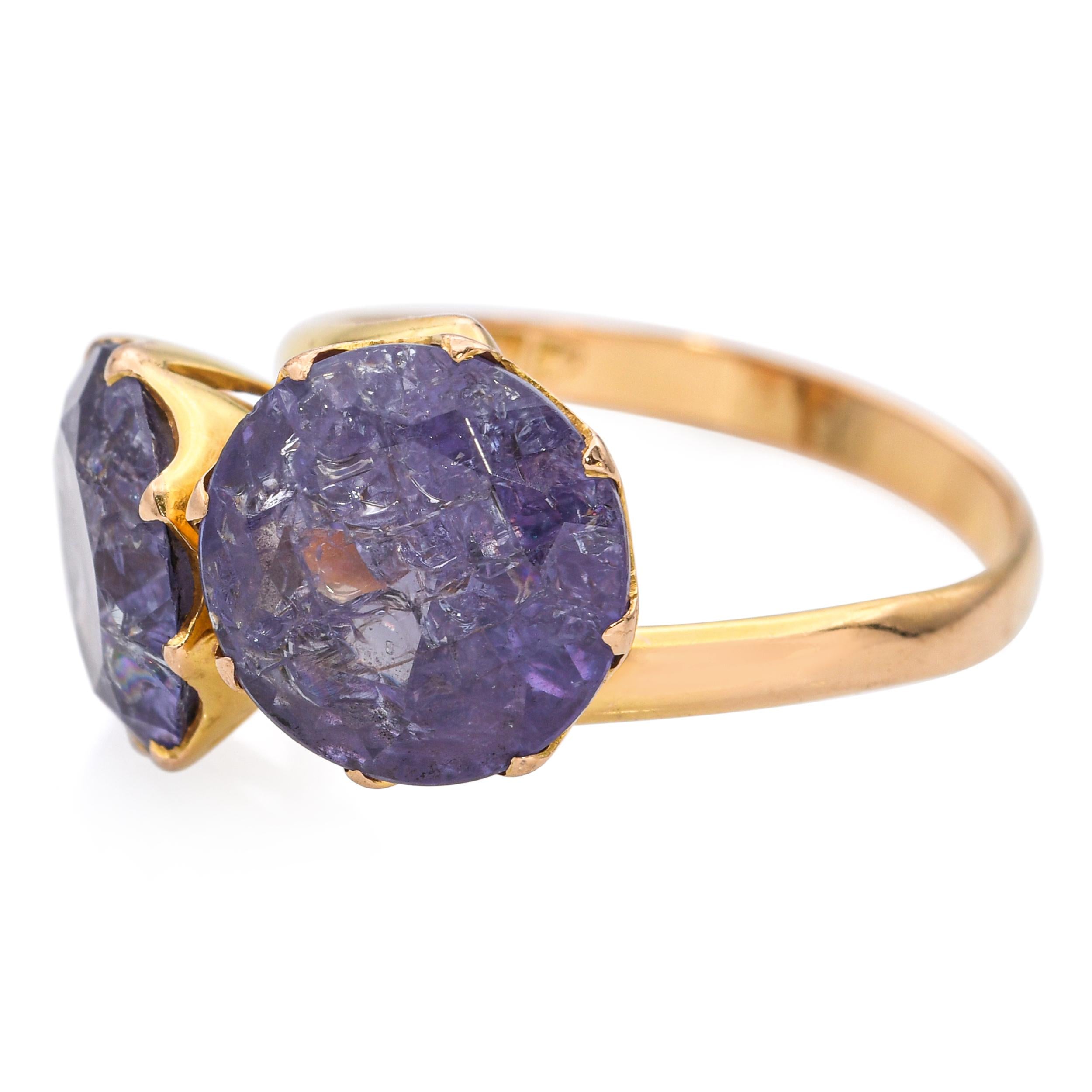 Vintage 14k Yellow Gold Synthetic Alexandrite Toi Et Moi Ring