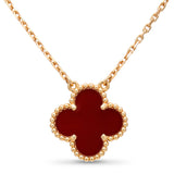 Van Cleef & Arpels 18k Yellow Gold Carnelian Vintage Alhambra Pendant Necklace