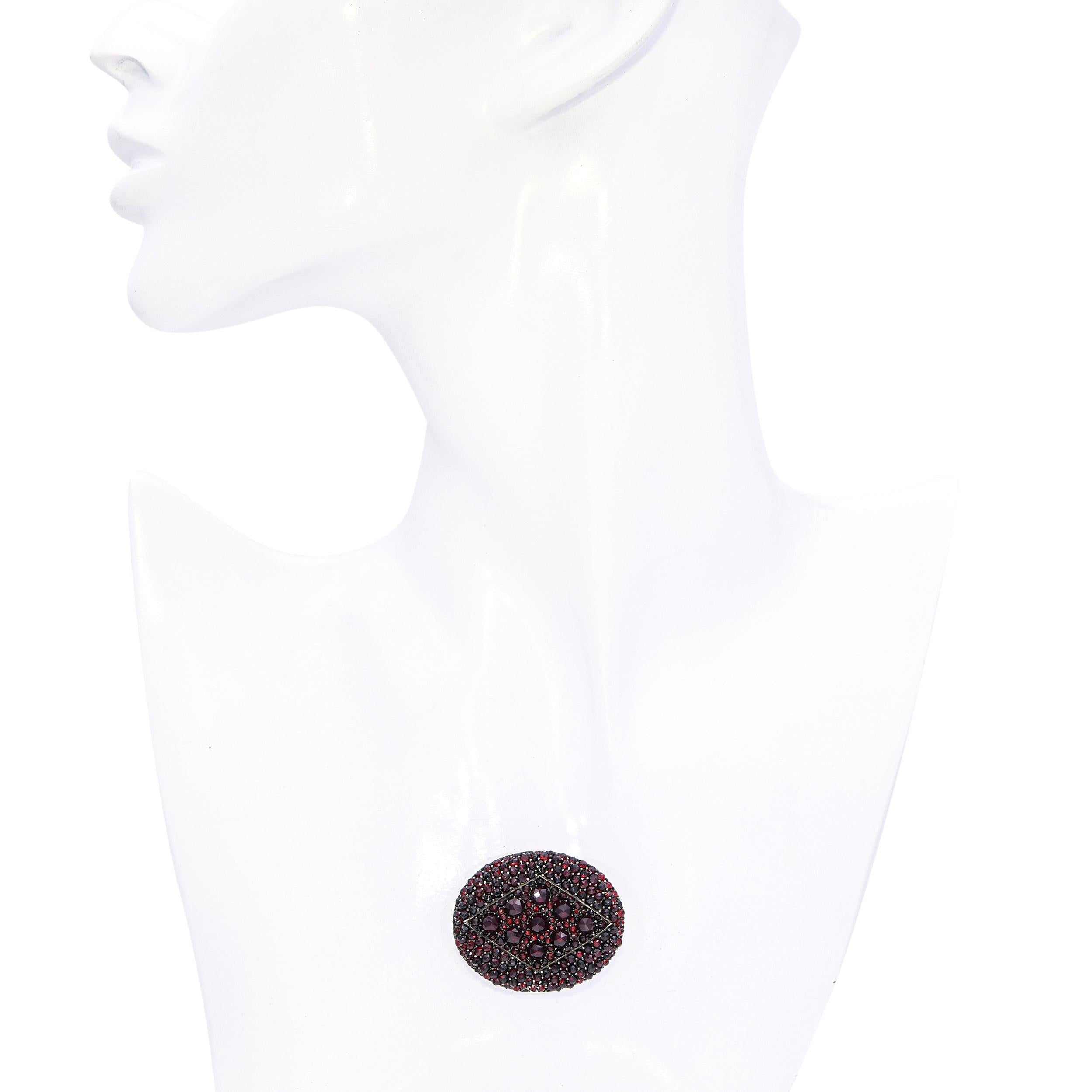 Antique Sterling Silver Bohemian Garnet Brooch