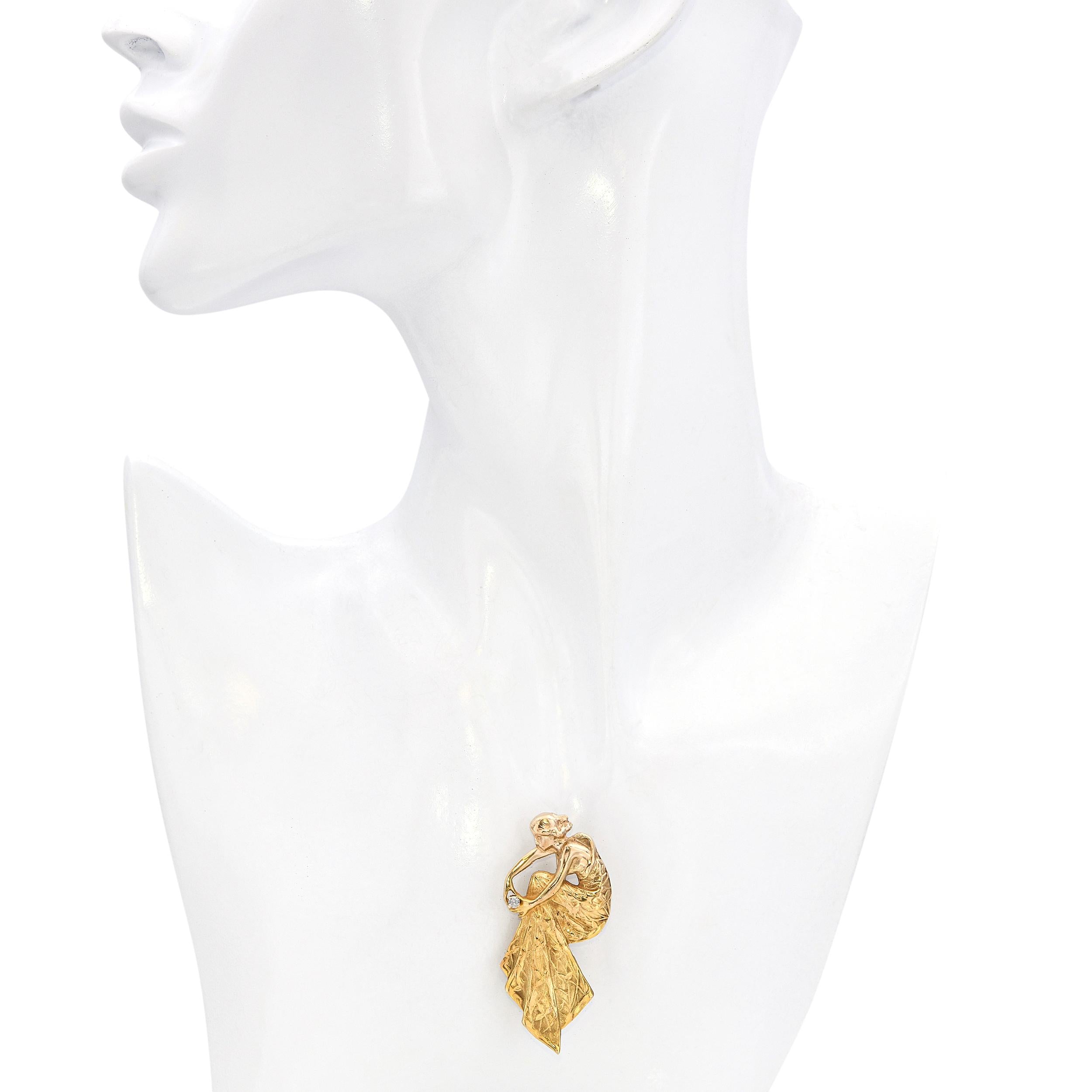 Vintage 14k Yellow Gold Art Nouveau Inspired  Lluis Masriera Nymph Pendant