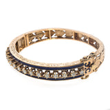 Vintage 14k Yellow Gold 1.02tcw Diamond and Blue Enamel Bangle Bracelet
