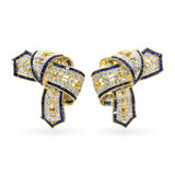Vintage 18k Yellow Gold Diamond and Sapphire Ribbon Earrings