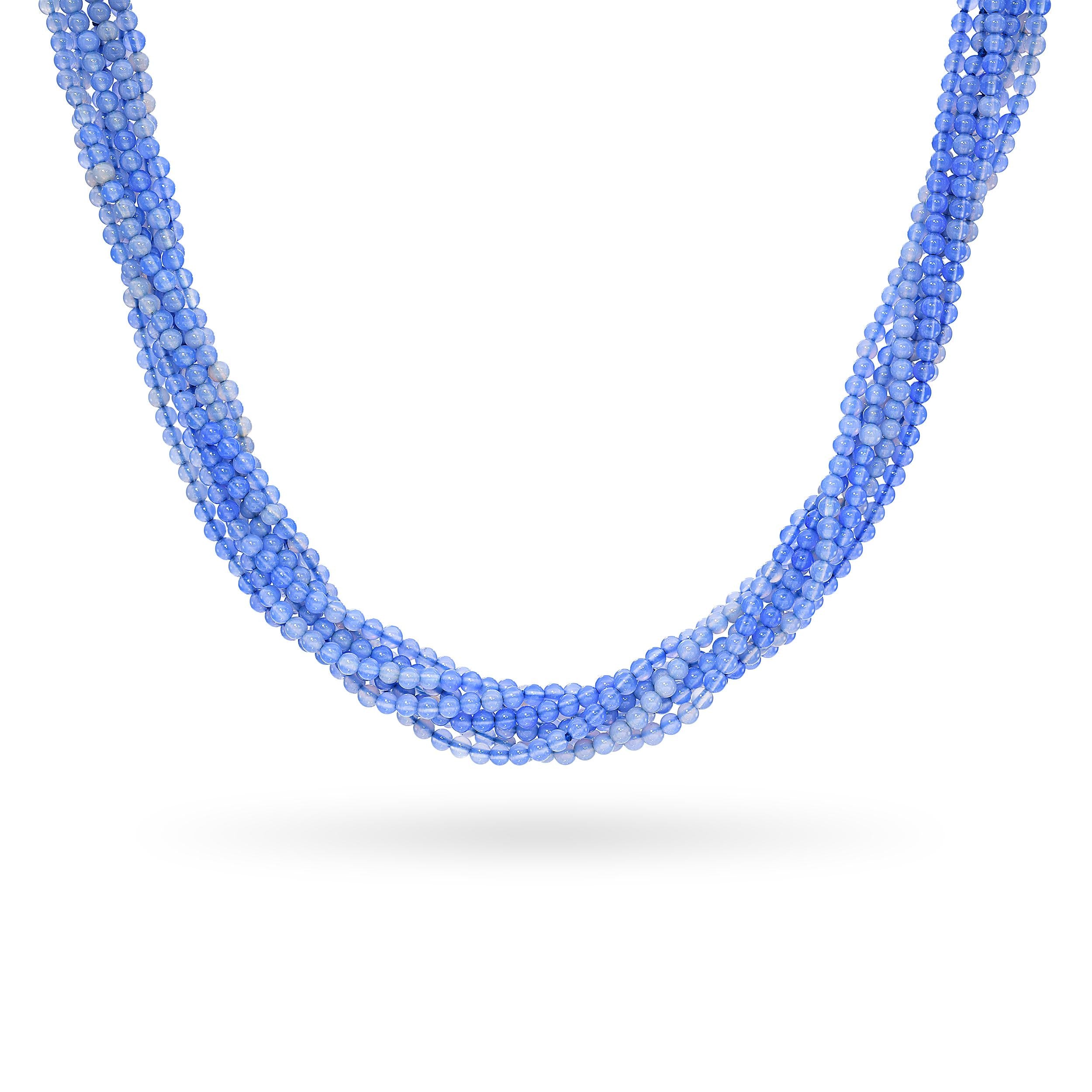 Manfredi 18k Yellow Gold Violet Chalcedony Multi Strand Bead Necklace
