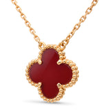 Van Cleef & Arpels 18k Yellow Gold Carnelian Vintage Alhambra Pendant Necklace