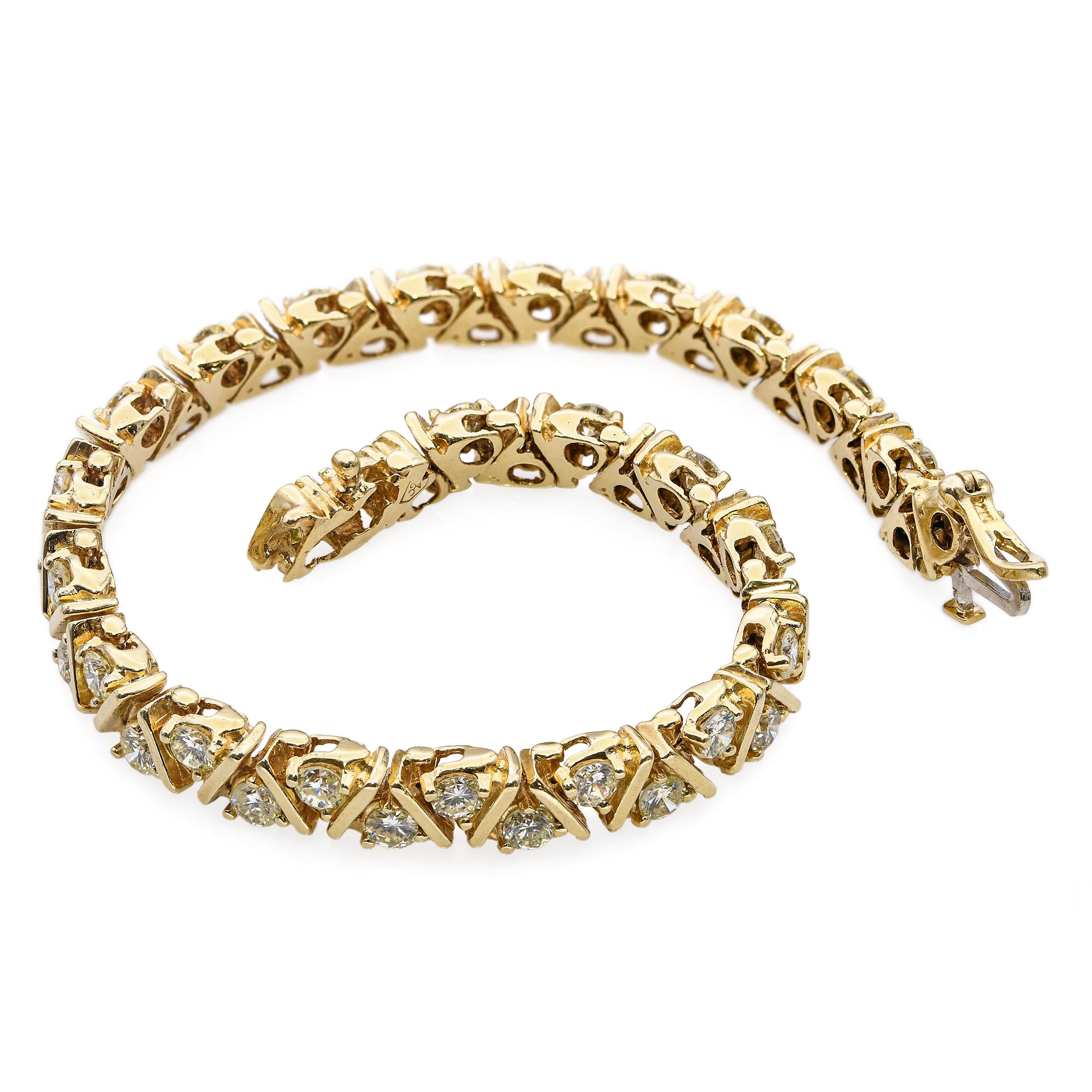 Vintage 14k Yellow Gold 4.8tcw Diamond Tennis Bracelet