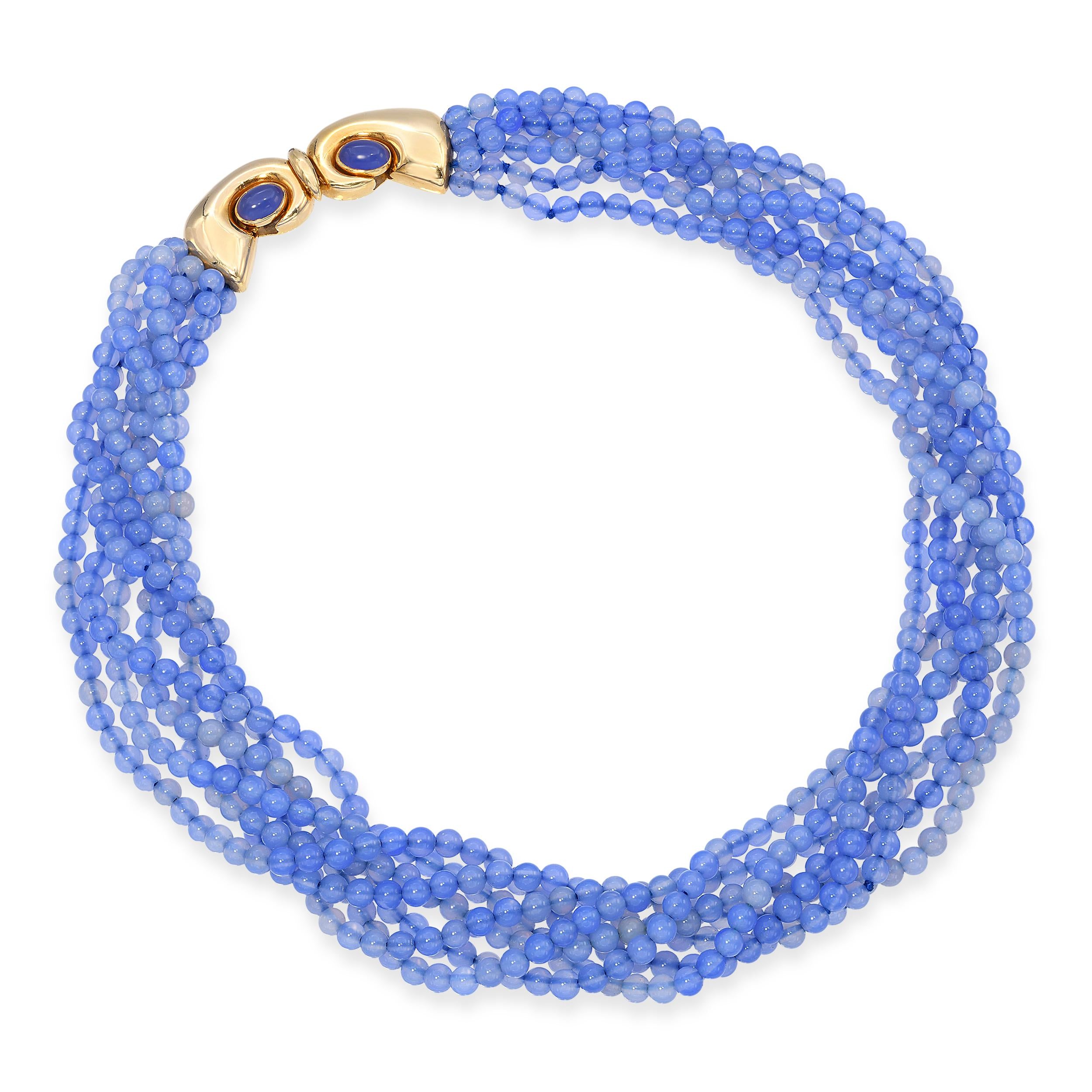 Manfredi 18k Yellow Gold Violet Chalcedony Multi Strand Bead Necklace