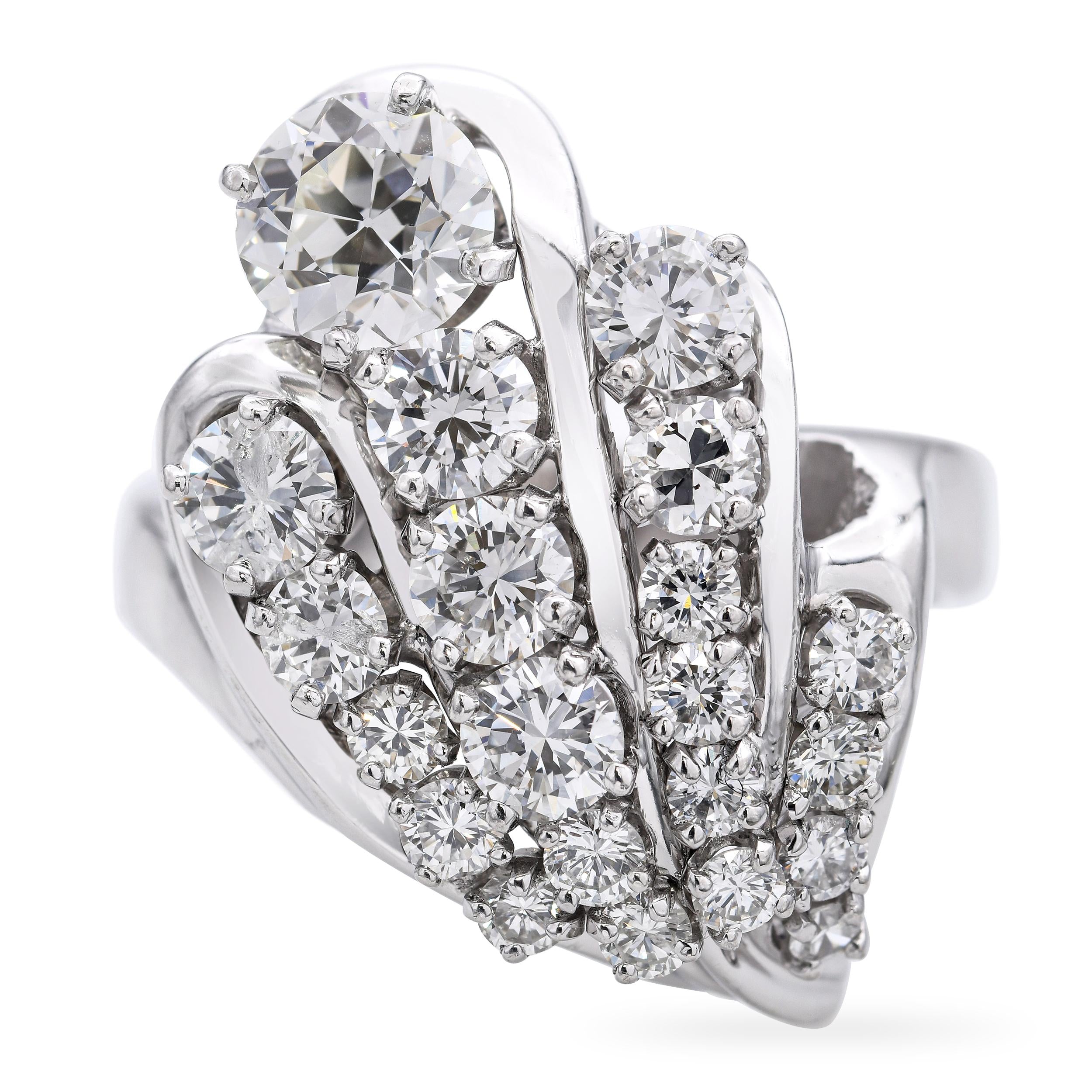 Vintage 14k White Gold 2.49tcw Diamond Statement Ring