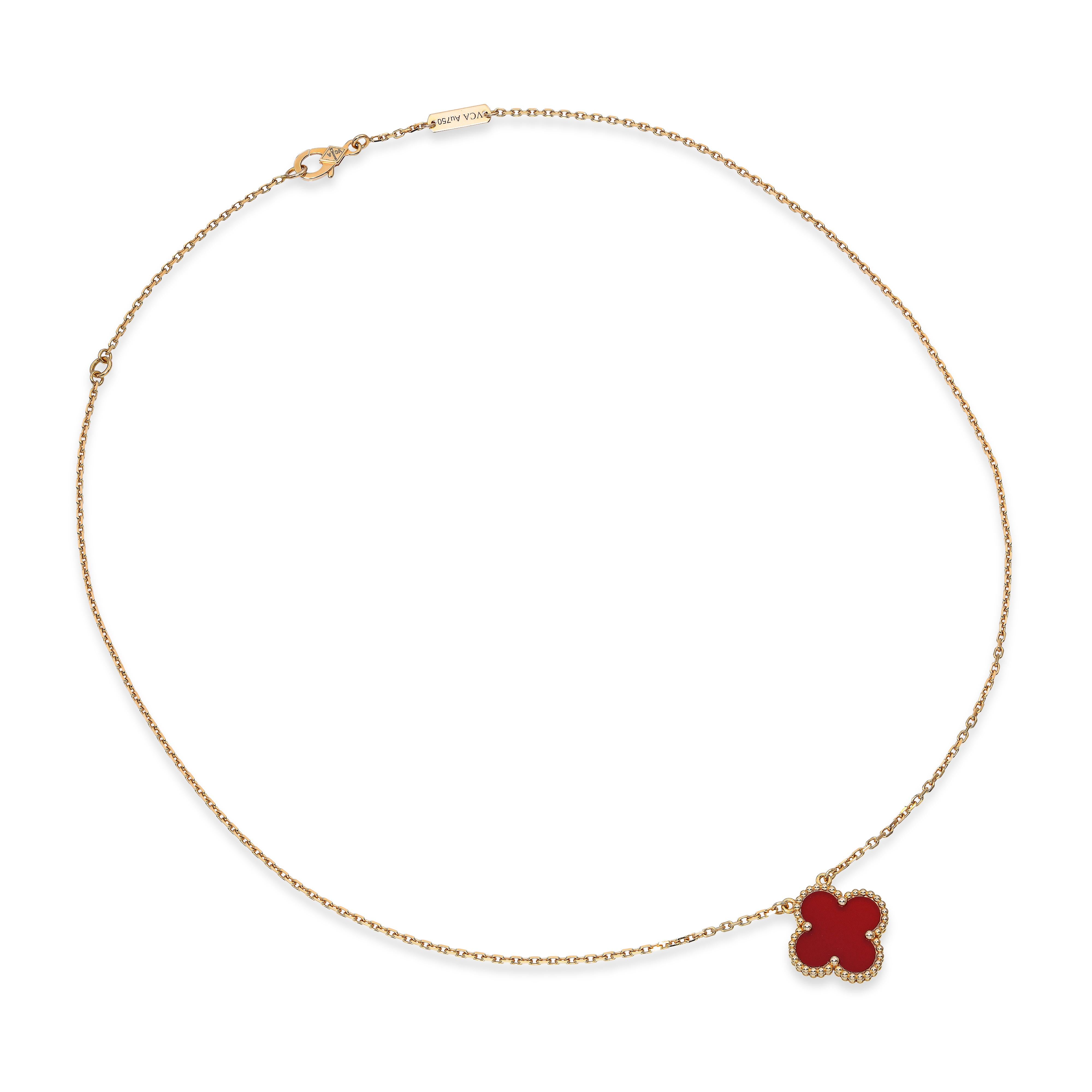 Van Cleef & Arpels 18k Yellow Gold Carnelian Vintage Alhambra Pendant Necklace