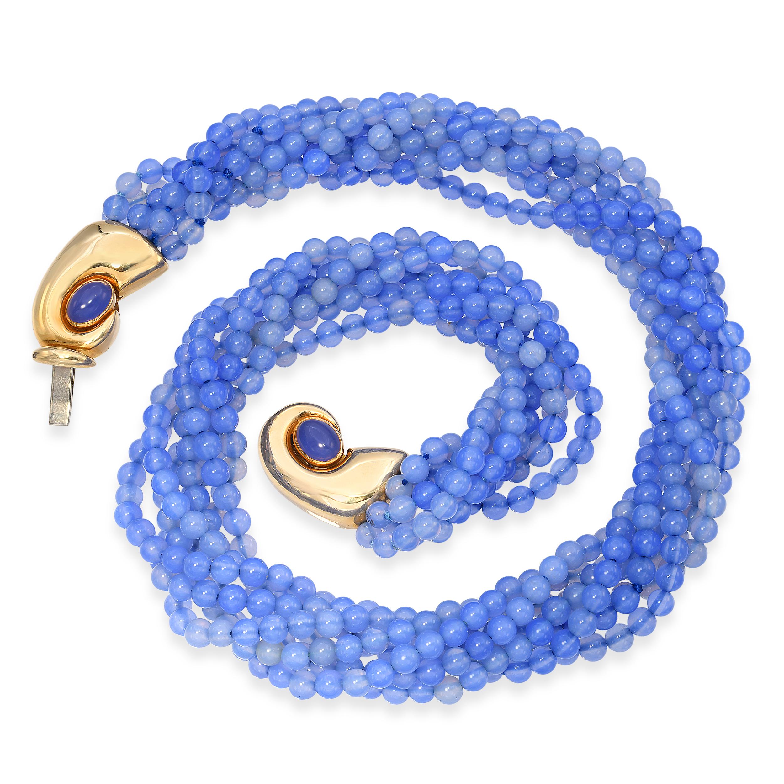 Manfredi 18k Yellow Gold Violet Chalcedony Multi Strand Bead Necklace