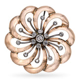Antique Rose Gold and Silver Rose Cut Diamond Brooch Pendant