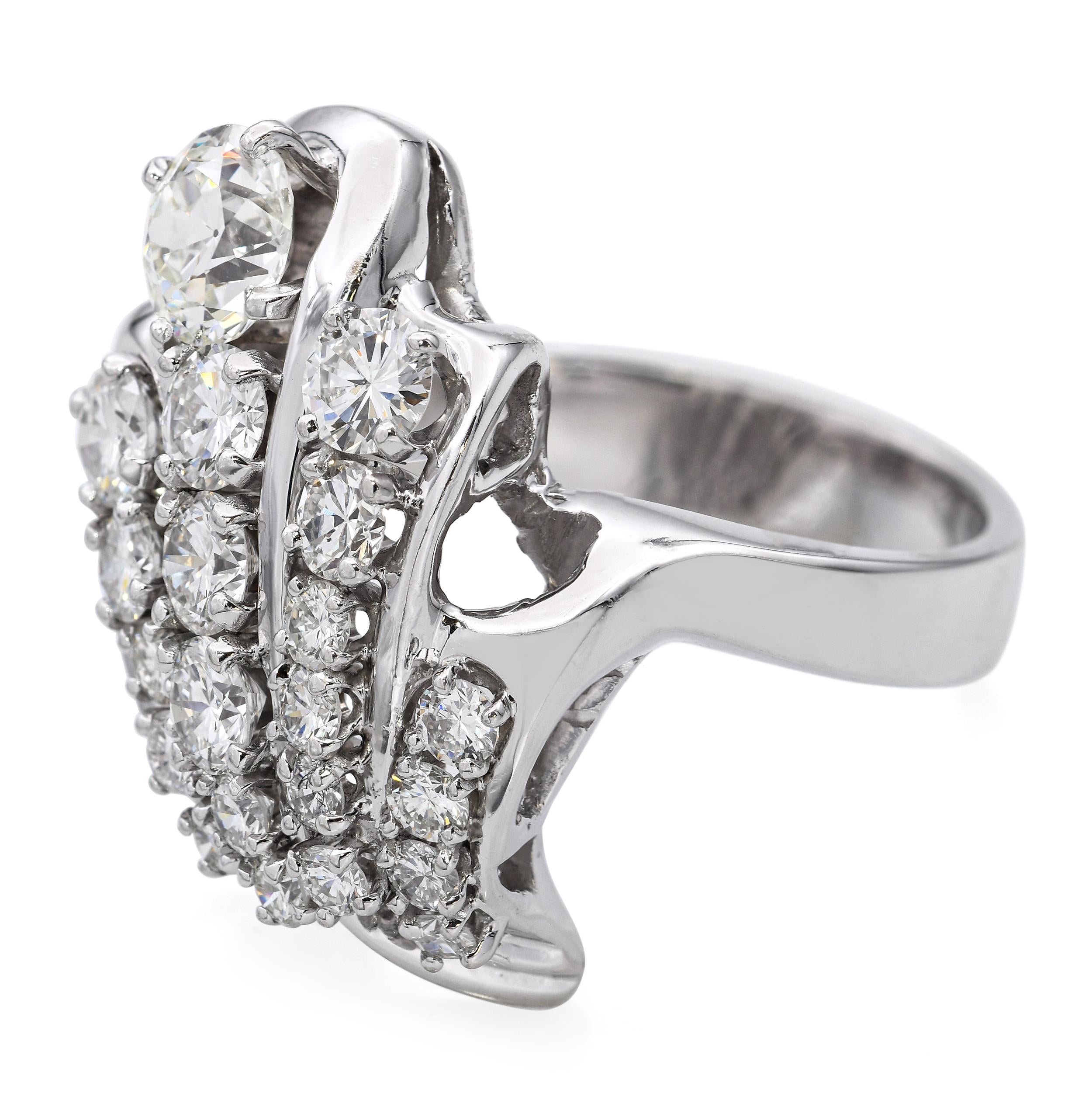 Vintage 14k White Gold 2.49tcw Diamond Statement Ring