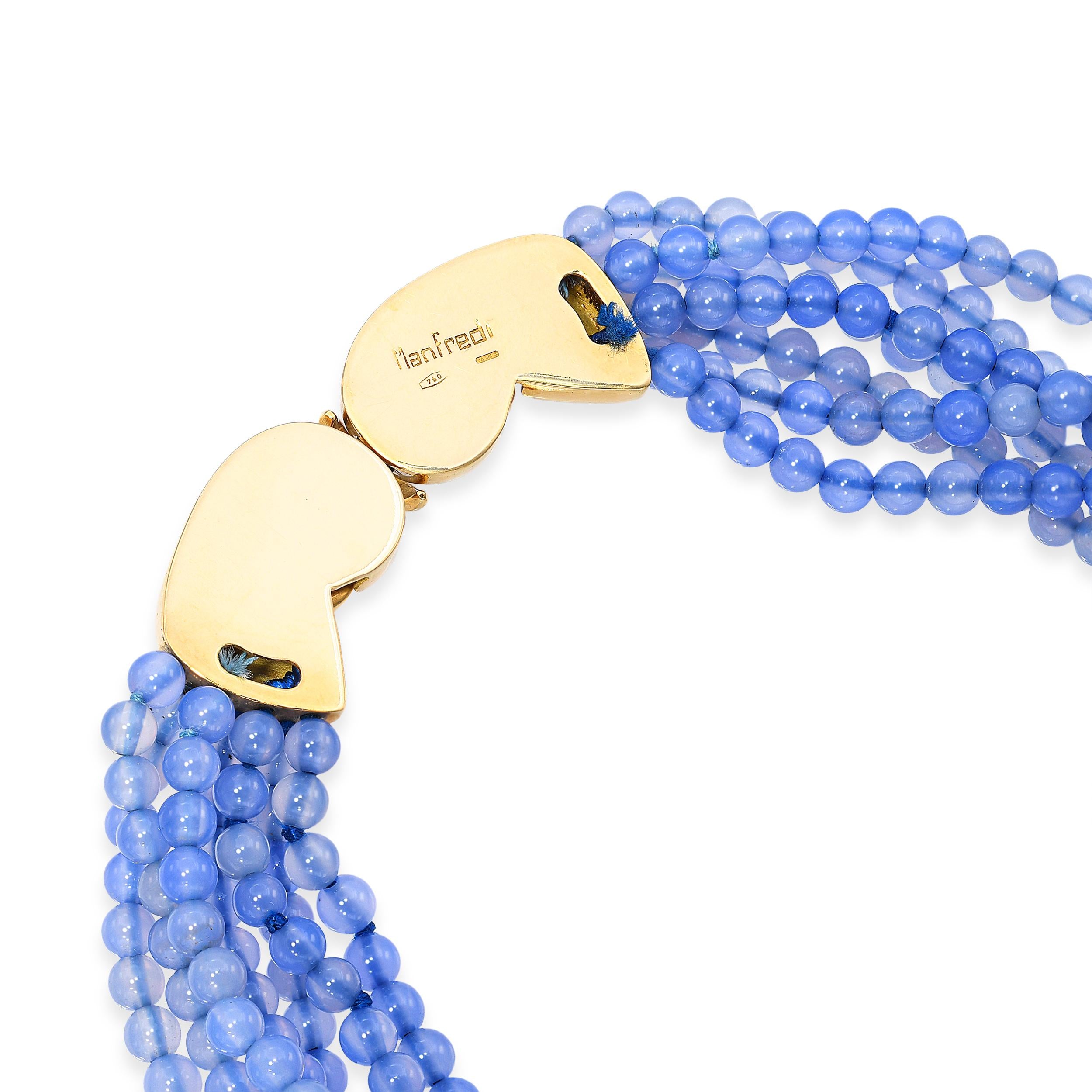 Manfredi 18k Yellow Gold Violet Chalcedony Multi Strand Bead Necklace