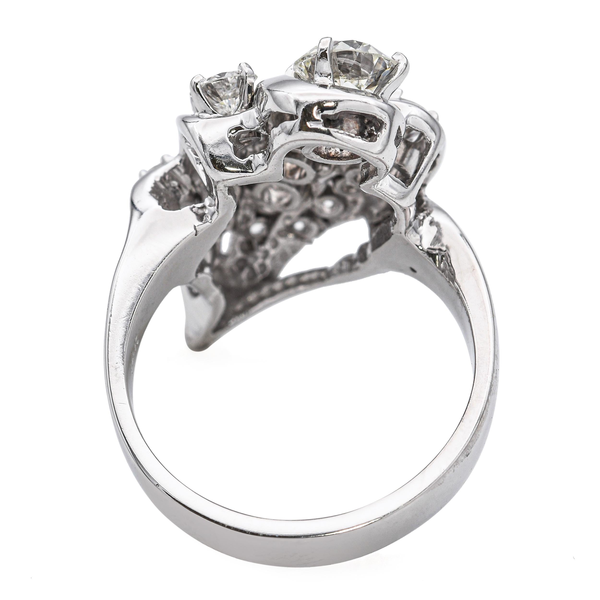 Vintage 14k White Gold 2.49tcw Diamond Statement Ring