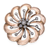 Antique Rose Gold and Silver Rose Cut Diamond Brooch Pendant