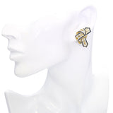 Vintage 18k Yellow Gold Diamond and Sapphire Ribbon Earrings