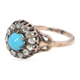 Antique Early-Victorian 9k Rose Gold Polki Diamond Turquoise Ring