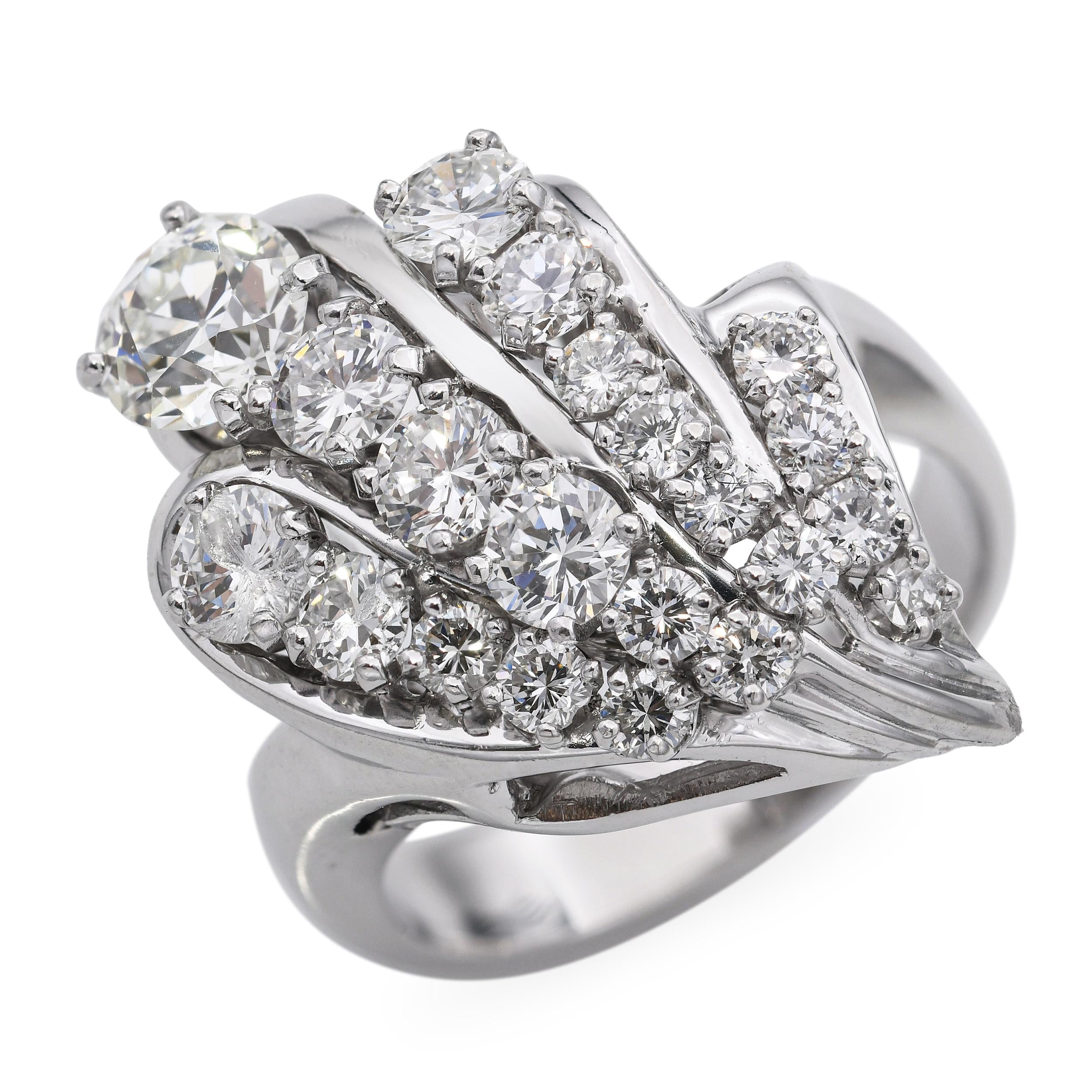 Vintage 14k White Gold 2.49tcw Diamond Statement Ring