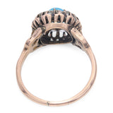 Antique Early-Victorian 9k Rose Gold Polki Diamond Turquoise Ring