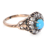 Antique Early-Victorian 9k Rose Gold Polki Diamond Turquoise Ring