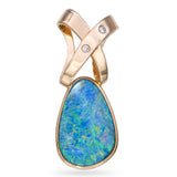 14k Yellow Gold Boulder Opal and Diamond Pendant