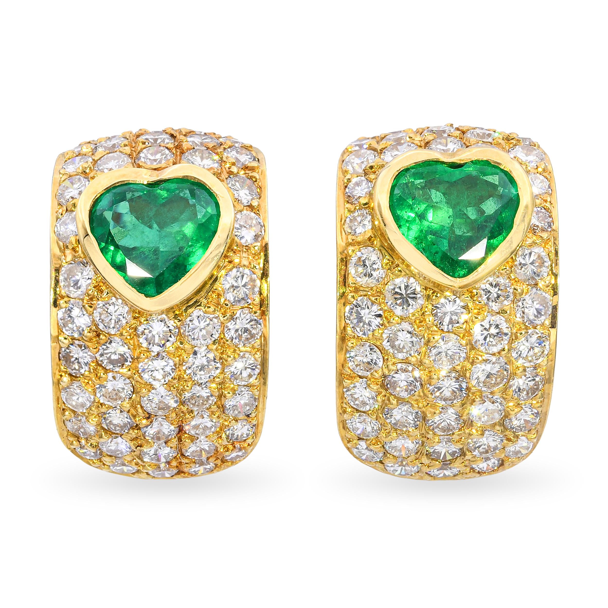 Vintage 18k Yellow Gold 3.15tcw Emerald and Diamond Earrings