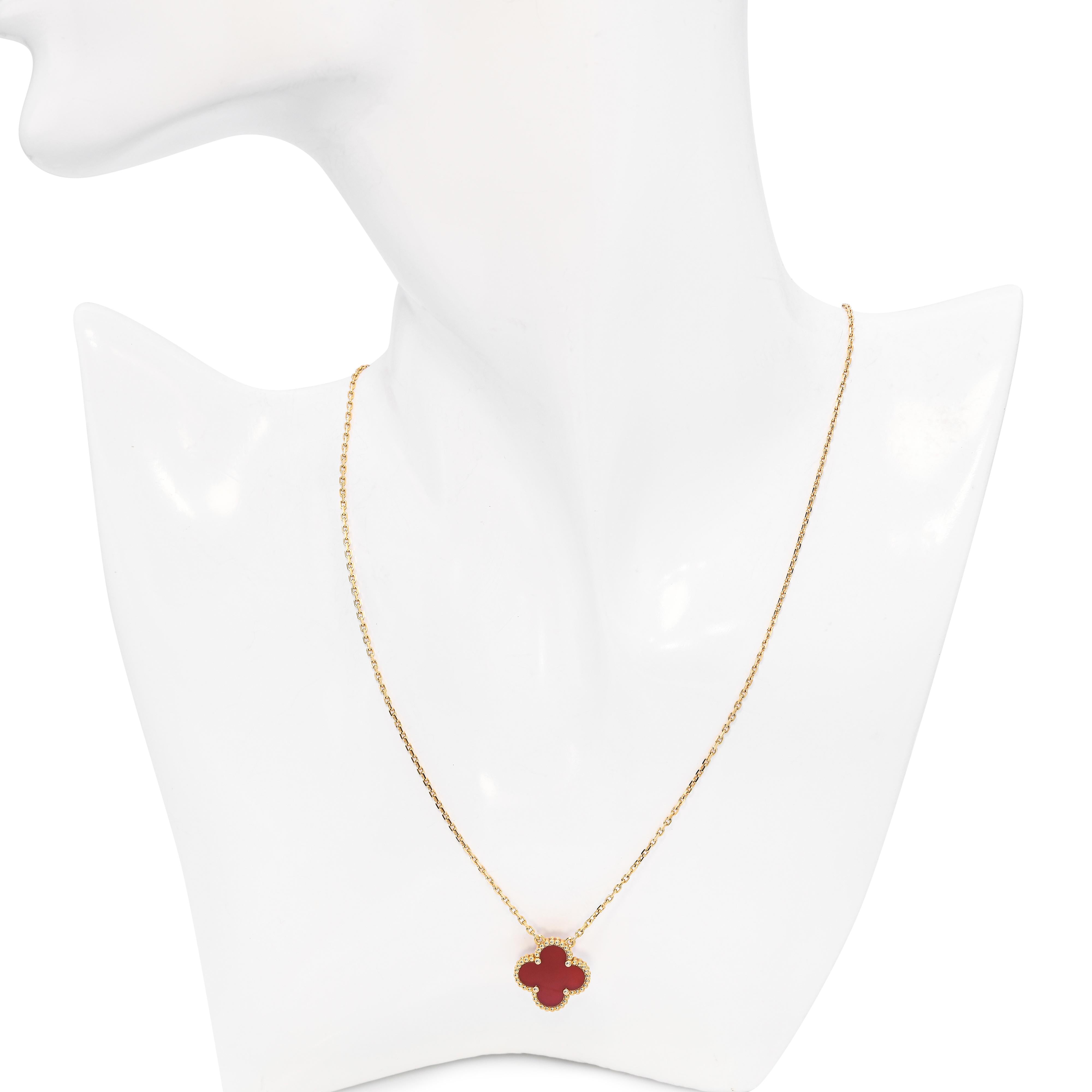 Van Cleef & Arpels 18k Yellow Gold Carnelian Vintage Alhambra Pendant Necklace