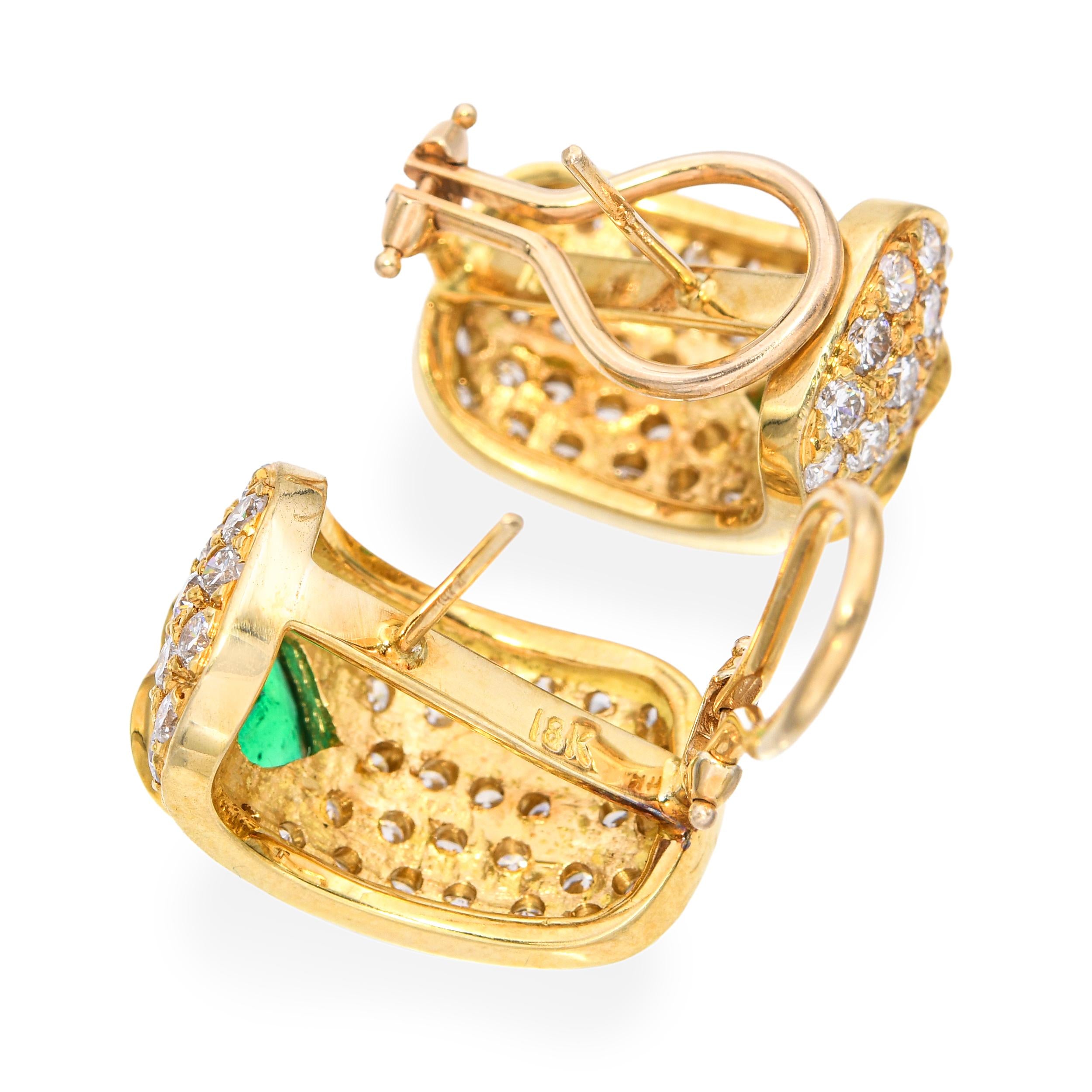 Vintage 18k Yellow Gold 3.15tcw Emerald and Diamond Earrings