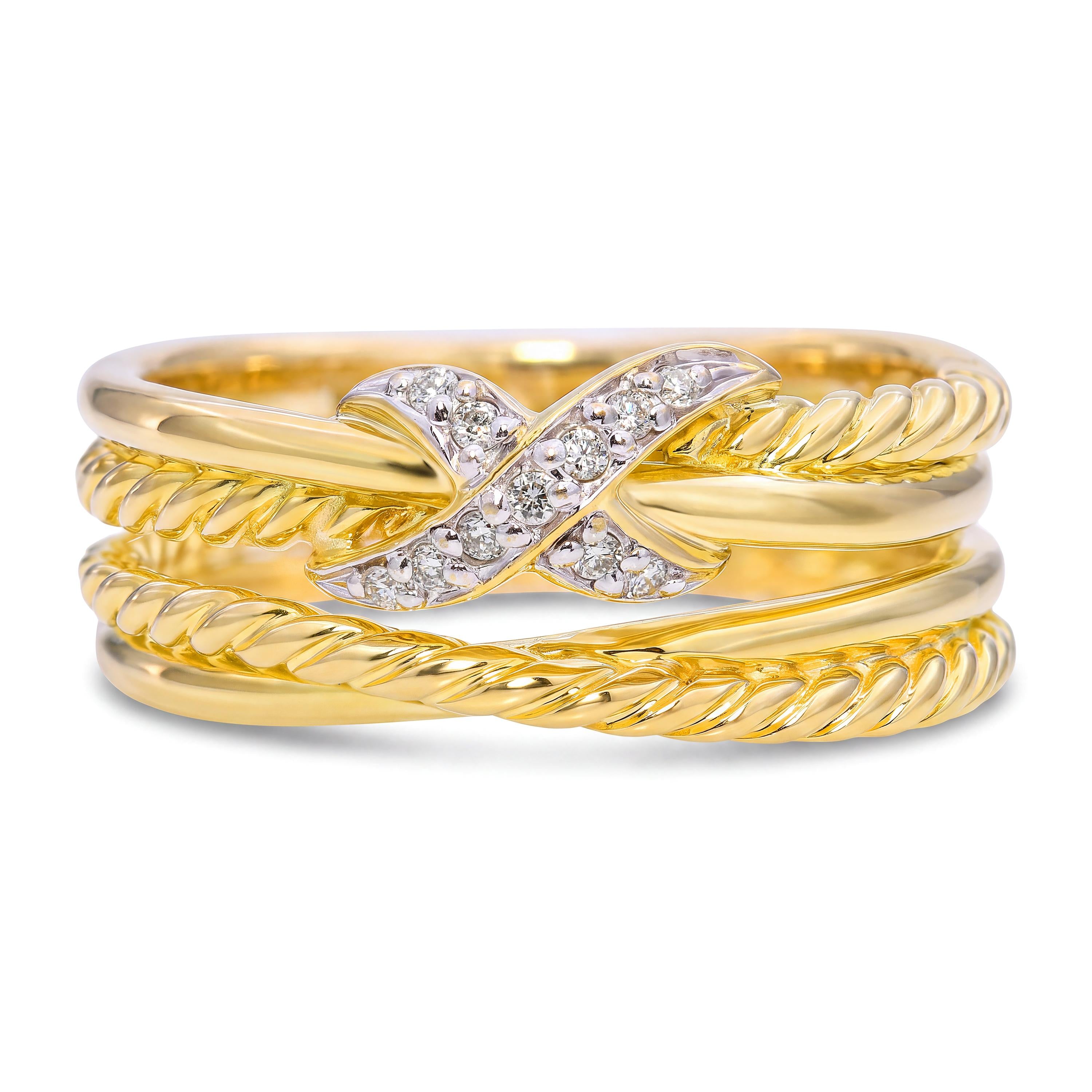 David Yurman 18K Yellow Gold Diamond X Crossover Ring