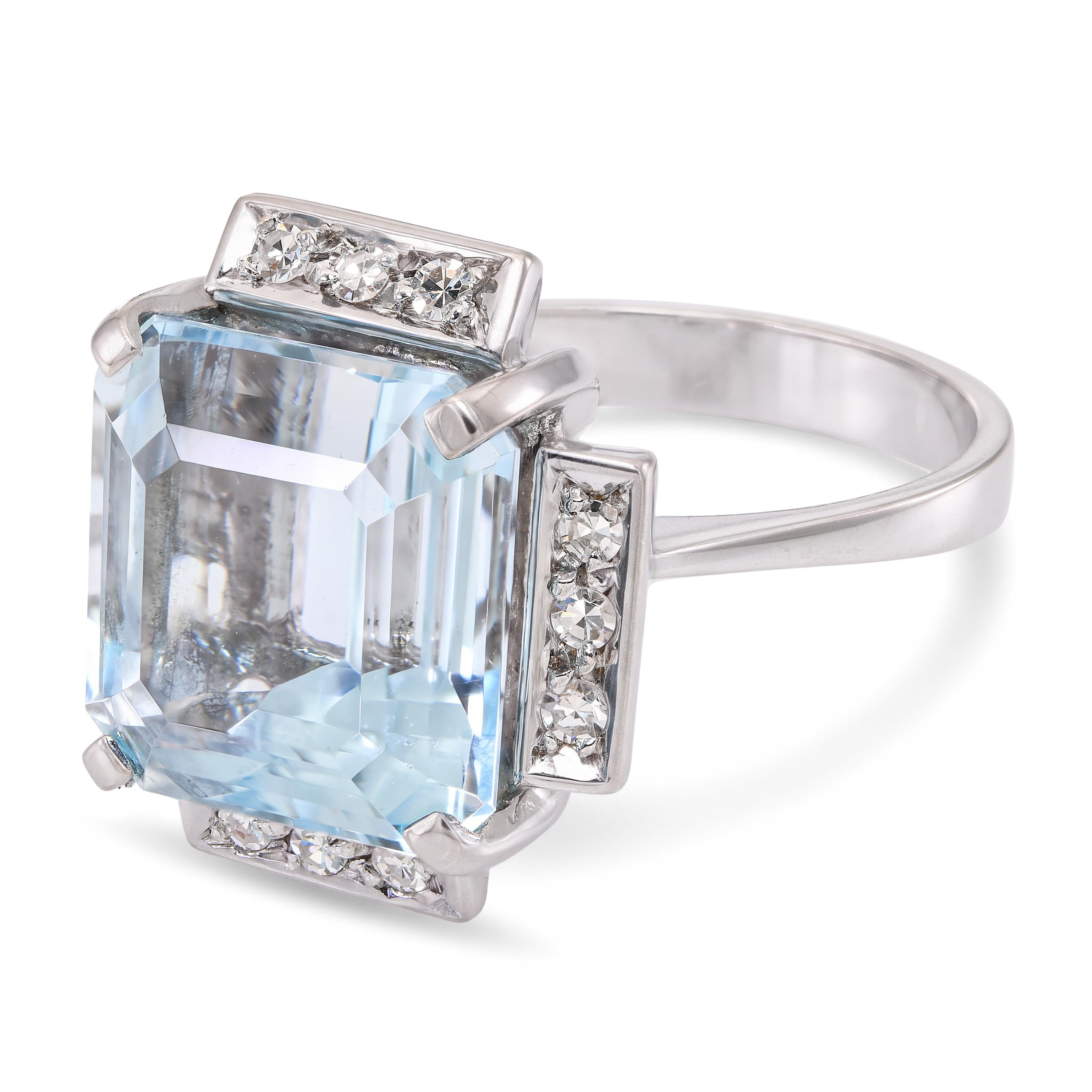 Vintage 18k White Gold Aquamarine and Diamond Cocktail Ring