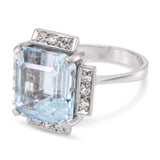 Vintage 18k White Gold Aquamarine and Diamond Cocktail Ring