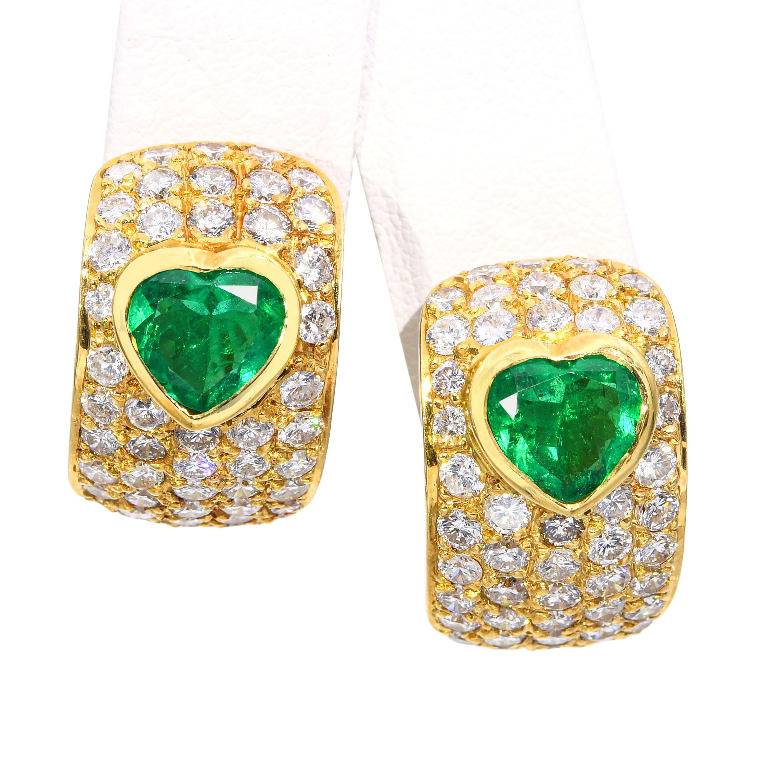 Vintage 18k Yellow Gold 3.15tcw Emerald and Diamond Earrings