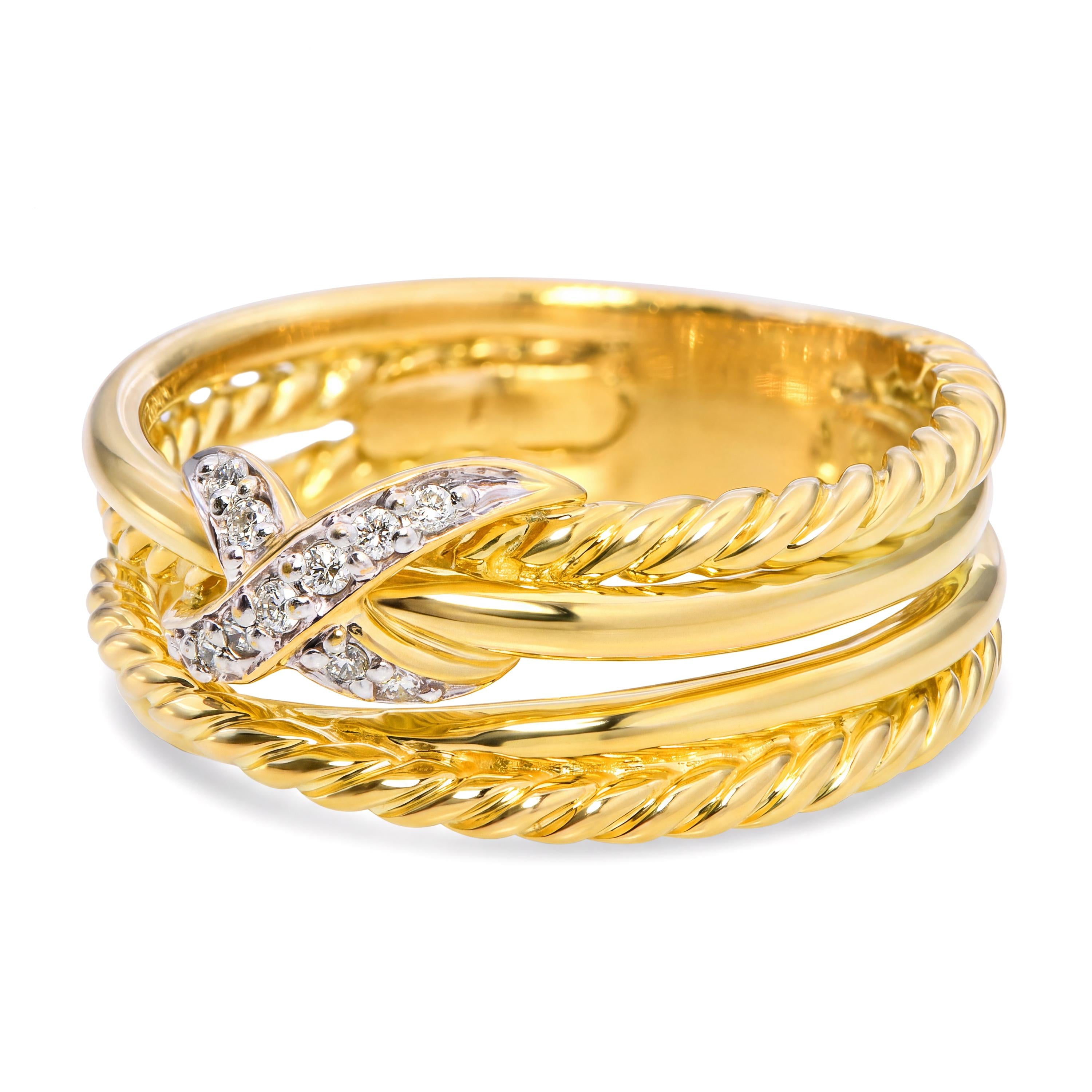 David Yurman 18K Yellow Gold Diamond X Crossover Ring