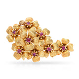 Vintage Cartier 18k Yellow Gold Ruby Flower Cluster Brooch