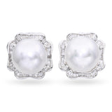 14k White Gold Pearl Diamond Earrings