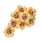 Vintage Cartier 18k Yellow Gold Ruby Flower Cluster Brooch
