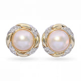 Vintage 14k Two Tone Gold Mabe Pearl and Diamond Stud Earrings
