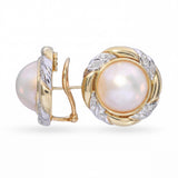 Vintage 14k Two Tone Gold Mabe Pearl and Diamond Stud Earrings