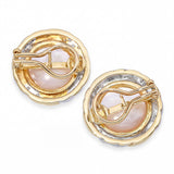 Vintage 14k Two Tone Gold Mabe Pearl and Diamond Stud Earrings