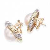 Vintage 14k Two Tone Gold Mabe Pearl and Diamond Stud Earrings