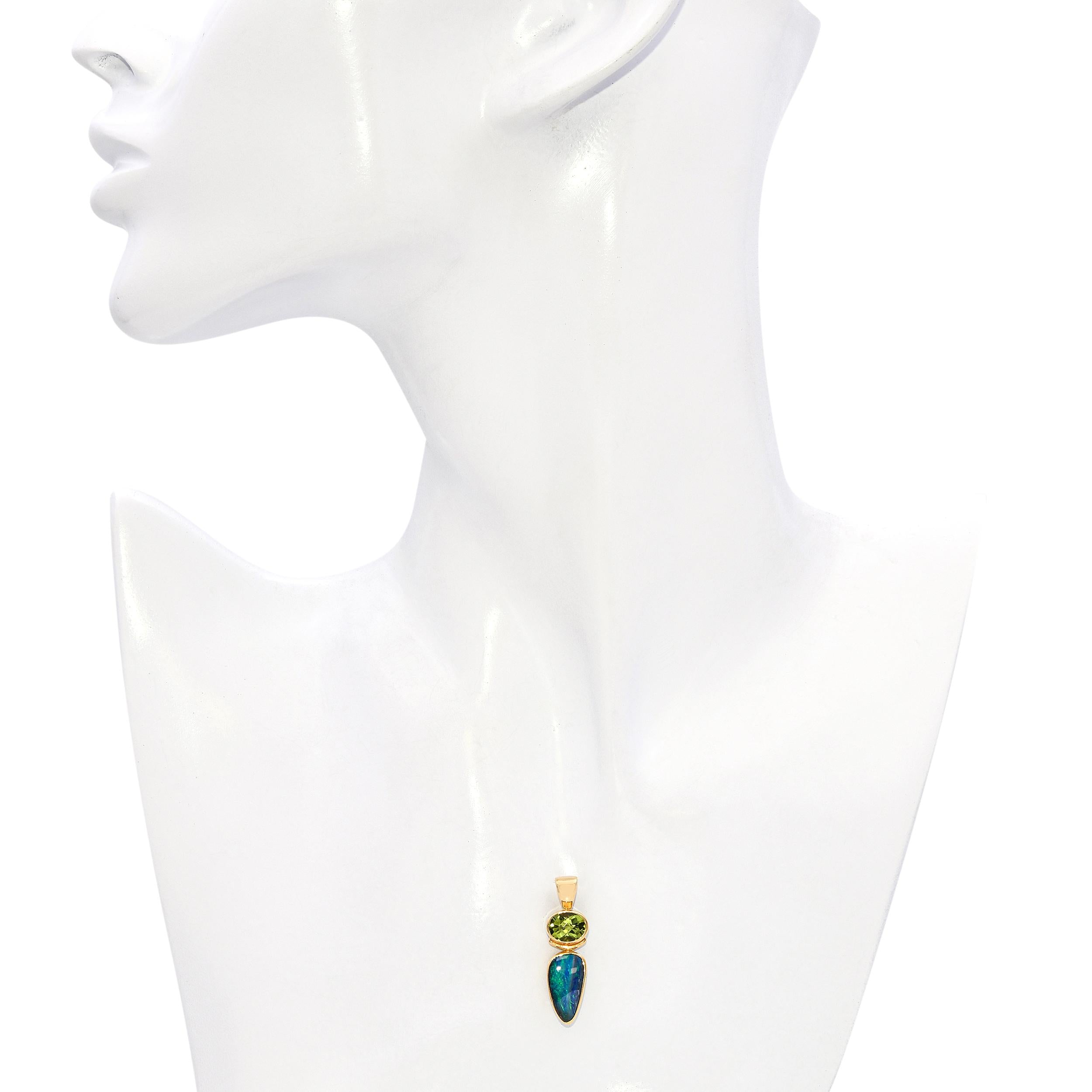 14k Yellow Gold 1.13ct Peridot and Boulder Opal Pendant