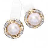 Vintage 14k Two Tone Gold Mabe Pearl and Diamond Stud Earrings