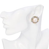 Vintage 14k Two Tone Gold Mabe Pearl and Diamond Stud Earrings
