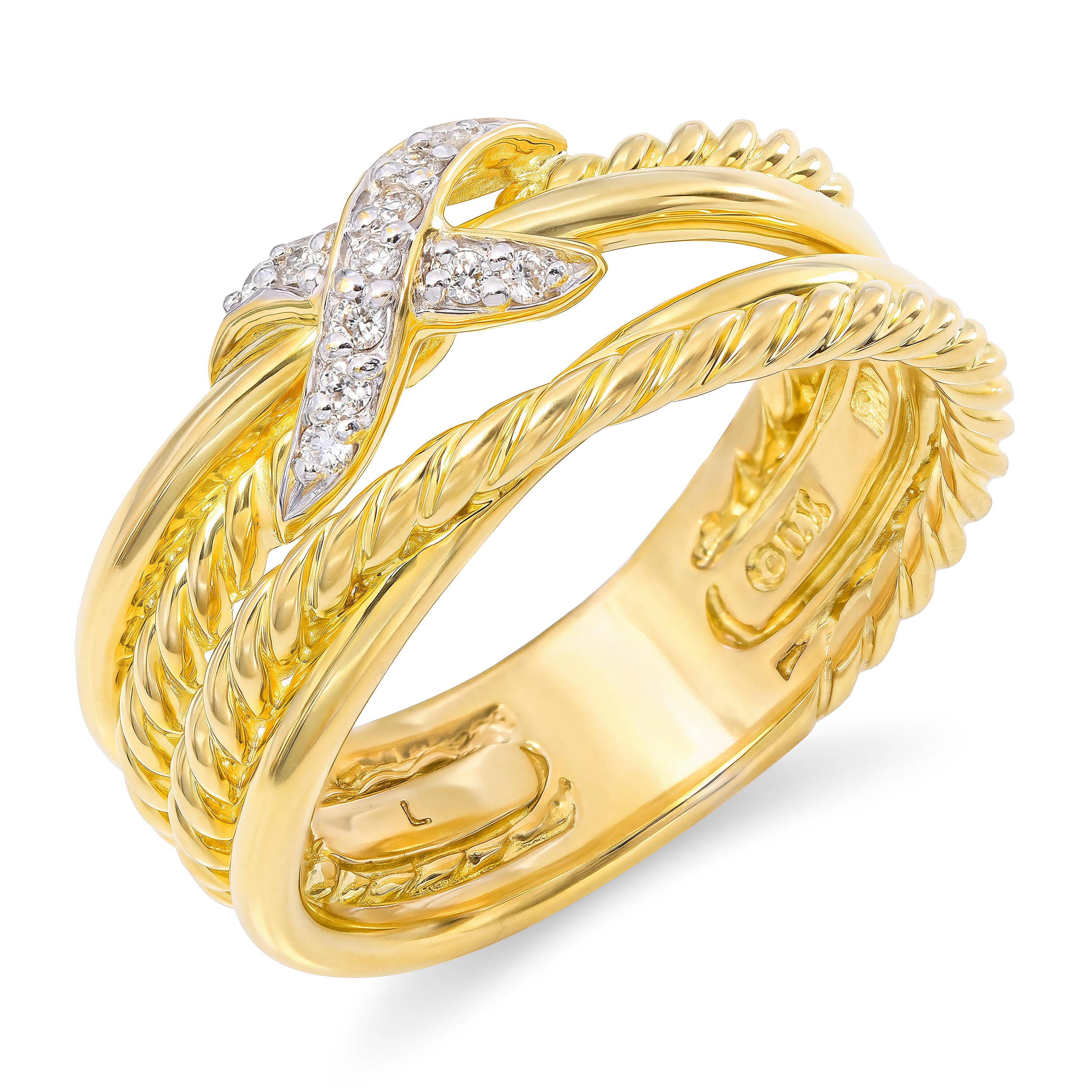 David Yurman 18K Yellow Gold Diamond X Crossover Ring
