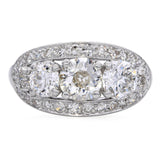 Vintage Platinum 2.63tcw Old Euro Diamond Three Stone Cluster Ring