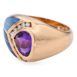 Kabana 14k Yellow Gold Amethyst Diamond and Opal Inlay Statement Ring